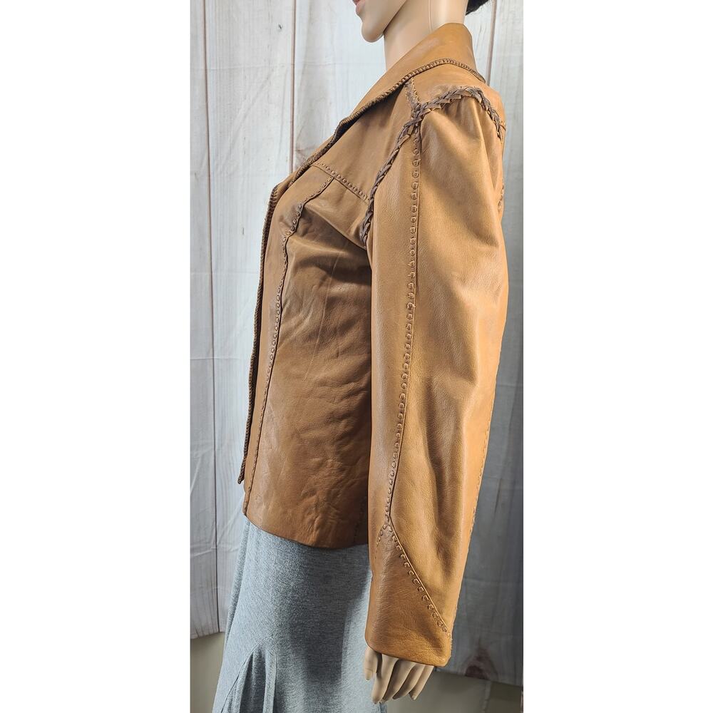 The Territory Ahead Women XS Whipstitch Western Style Tan 100% Leather Jacket - Picture 4 of 10
